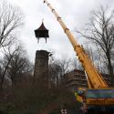The structure was carefully lifted off the stone tower